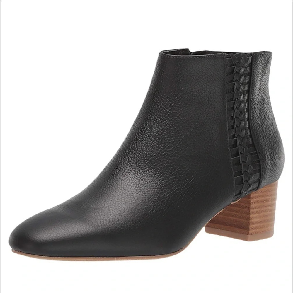 NEW Jack Rogers Tinsley booties black women’s 9M Almond toe wood Stacked heel